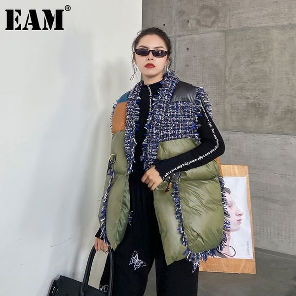 

[eam] women loose army green cotton padded tweed big size warm vest new v-collar sleeveless fashion autumn winter 1dd0490 201110, Black;white