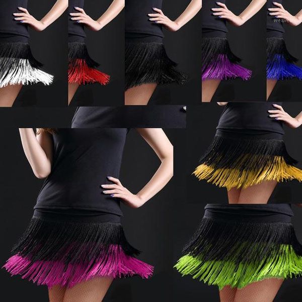 

lady dance dance skirt women's double tassel skirt latin fringe contains dress1, Black;red
