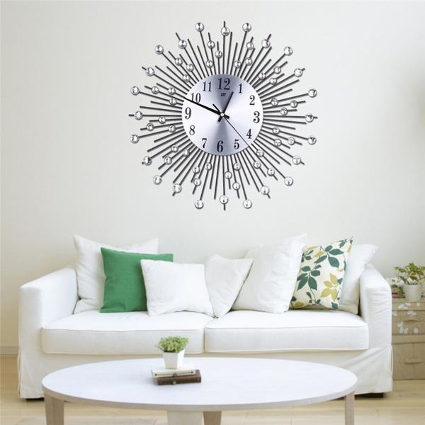 

wall clocks aimecor hanging clock 2021 3d metal diamonds flower non-ticking silent dazzling for home kitchen office*30