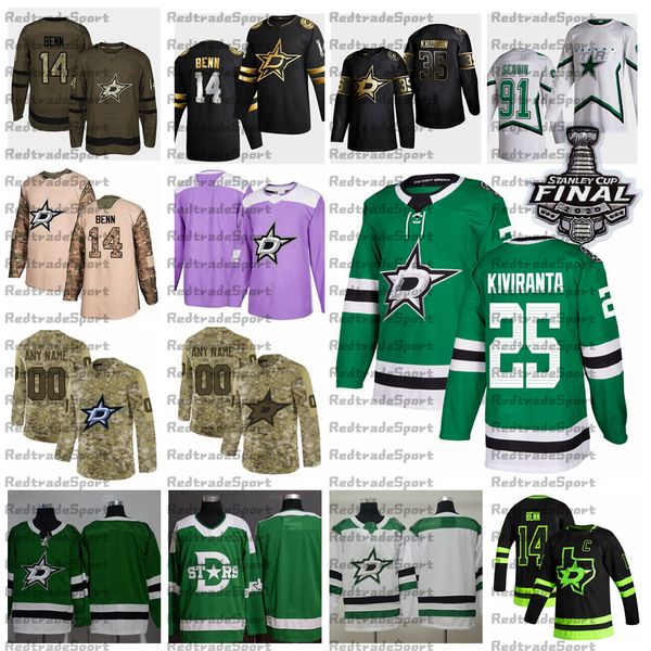 

2021 reverse retro customize #25 joel kiviranta dallas stars hockey jersey stanley cup golden edition camo veterans day fights cancer shirt, Black;red
