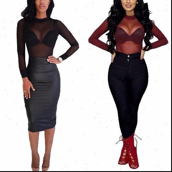 

translucent summer women 2021 fashion blouse long sleeve perspective elastic mesh shirt womens slim wild ladies, White