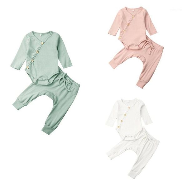 

pudcoco fast shipping 0-18m baby boy girl clothes set new fashion newborn jumpsuit romper solid cotton long pants outfit set1, White