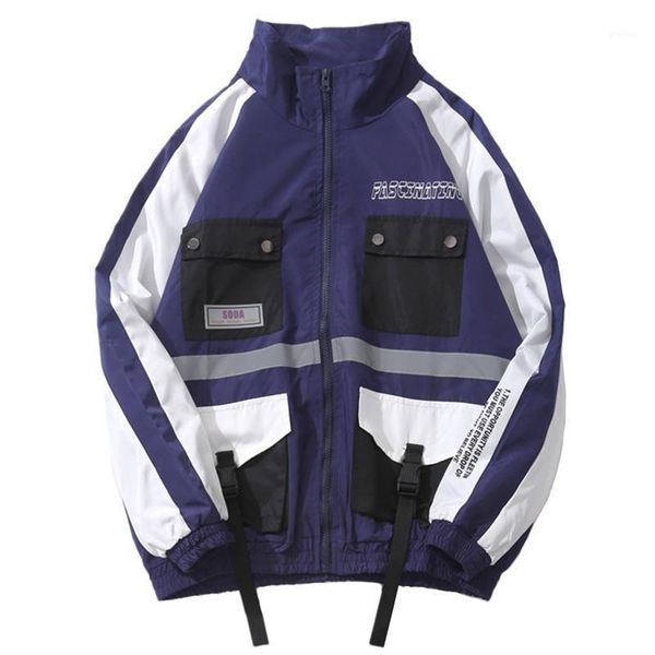

hip hop jacket windbreaker multi pockets men harajuku jackets streetwear color block track jackets coat swag ribbon autumn 20201, Black;brown