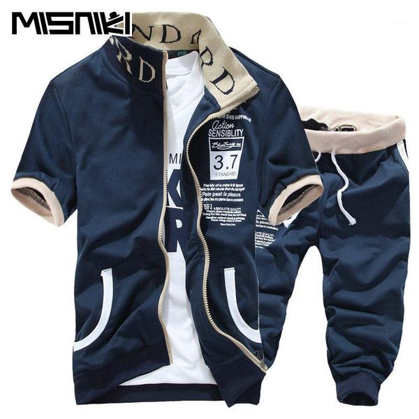 

misniki 2018 summer fashion tracksuit men set short sleeve casaul slim fit sporting suit men masculino (jdym)1, Gray