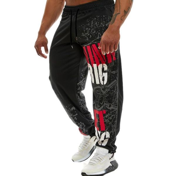 

men's pants m-3xl sports jogger fitness bodybuilding trousers fashion printed muscle training, Black