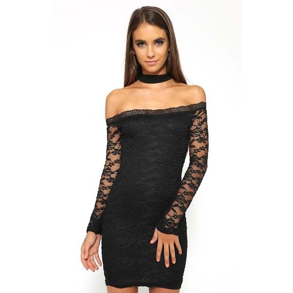 

lace cut off dress, Black;gray