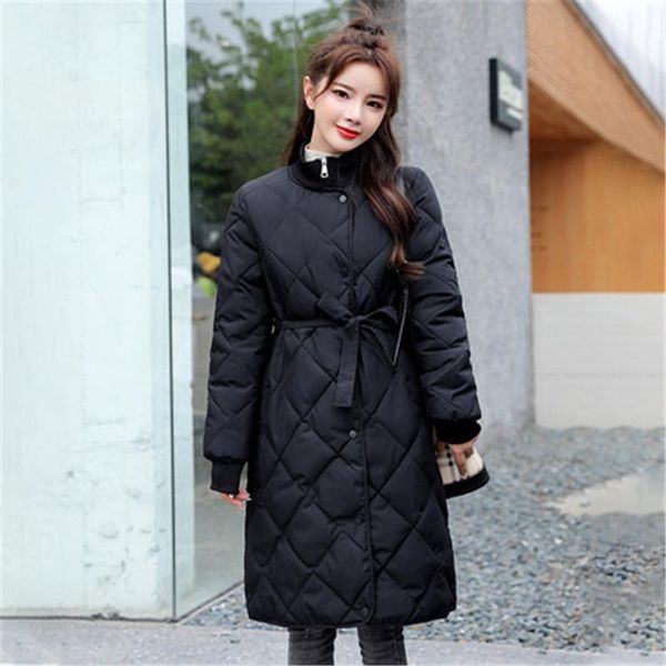 

winter jacket women plus size casual streetwear long coat female down cotton padded parkas mujer bandage ladies loose jackets1, Black