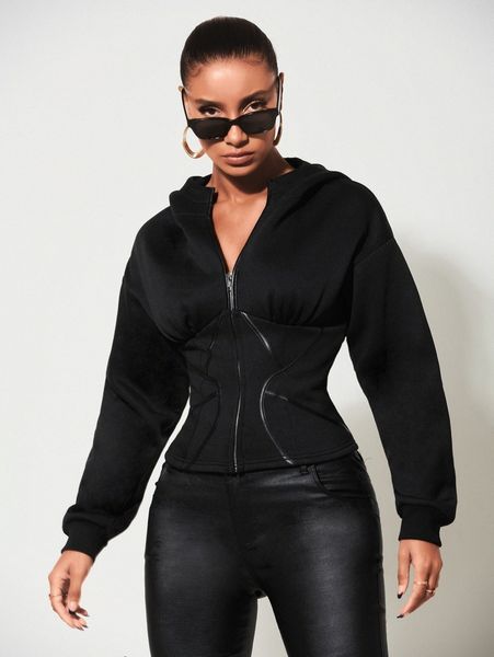 

sxy zip up drop shoulder hoodie x0t3#, White;black