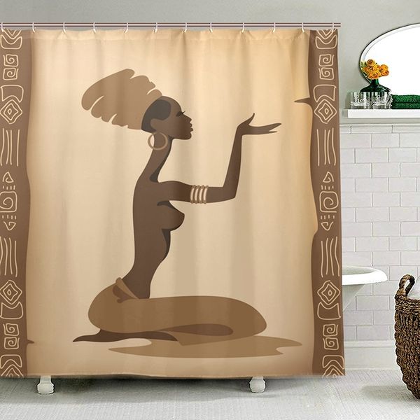 Umweltfreundliche afrikanische Frauen-Duschvorhänge, wasserdichter Badvorhang aus Polyestergewebe für Badezimmer mit 12 Haken, Heimdekoration, Y200108