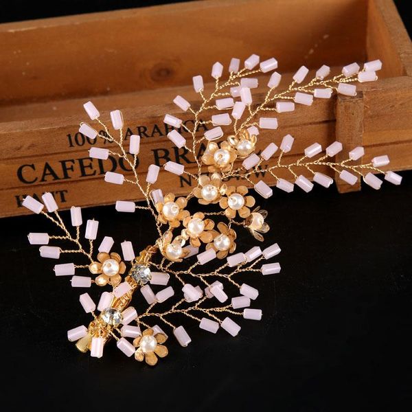 

baroque branch-flower wedding hair accessories luxury crystal pearl headpiece rhinestone clips tiaras jewelry bride headdress, Golden;silver