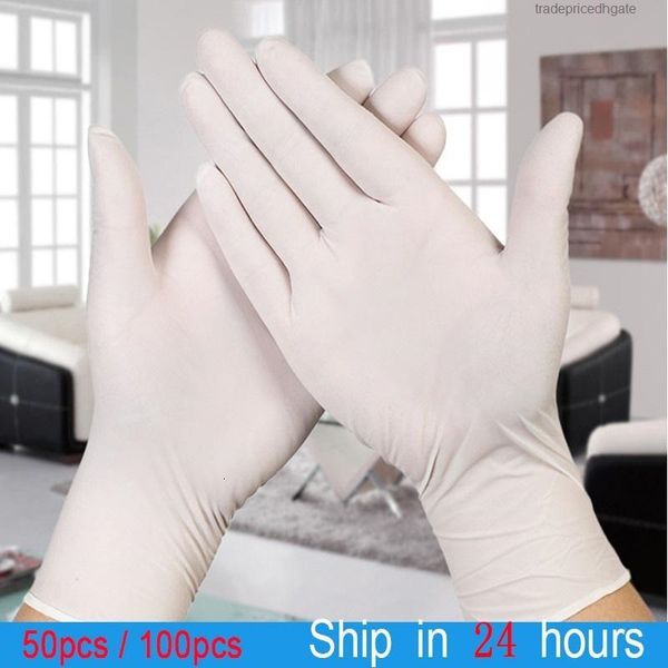 

nitrile rubber 100pcs latex household white disposable gloves cleaning lab catering universal wear-resista durable well elastic