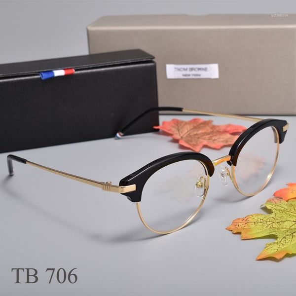 

round metal prescription glasses frames thom brand tb706 eyeglasses frame men women myopia eyewear1, Black