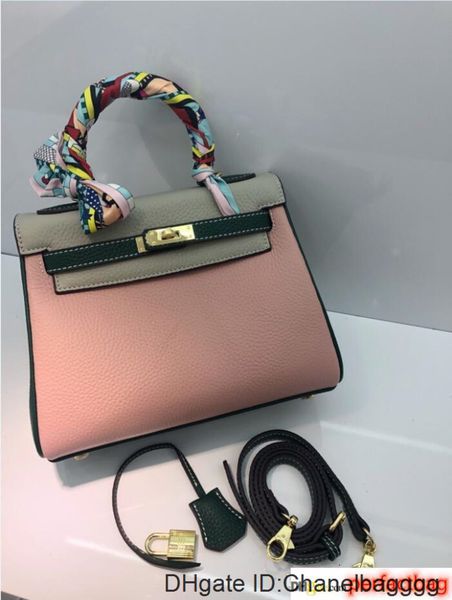 

28cm 32cm brand women totes two-tone shoulder bags with lock lady soft cowhide genuine leather fashion handbag factory wholesal