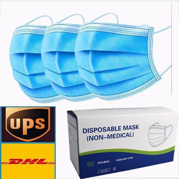 

ups dhl thick shipping disposable face 3-layer masks with earloops for salon, home use comfortable mask