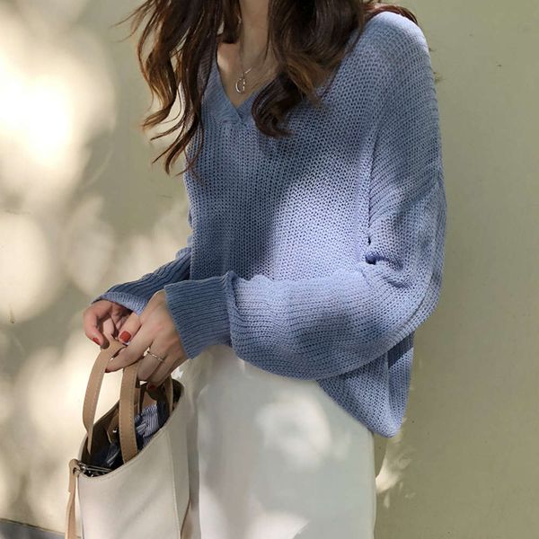 

huang zheng] autumn korean v-neck thin perspective t-shirt loose sleeve bottomed sweater women's m9022, White;black