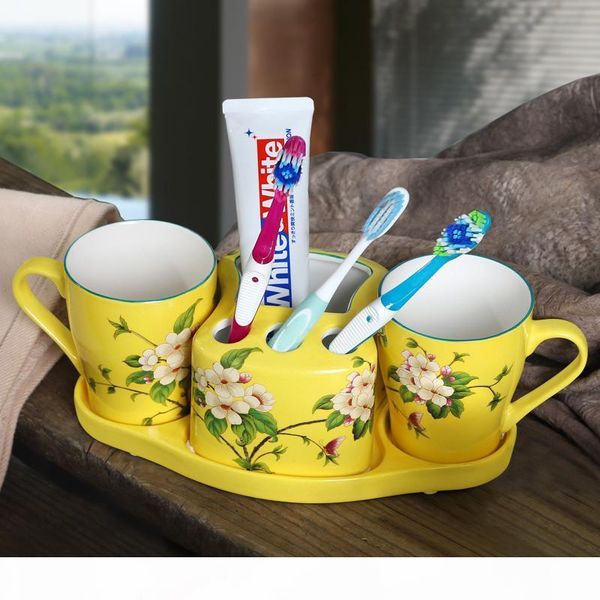 

bathroom accessories set chinese ceramic toothbrush holder gargle cups with tray flower and bird painting marry birthday present bbyixf