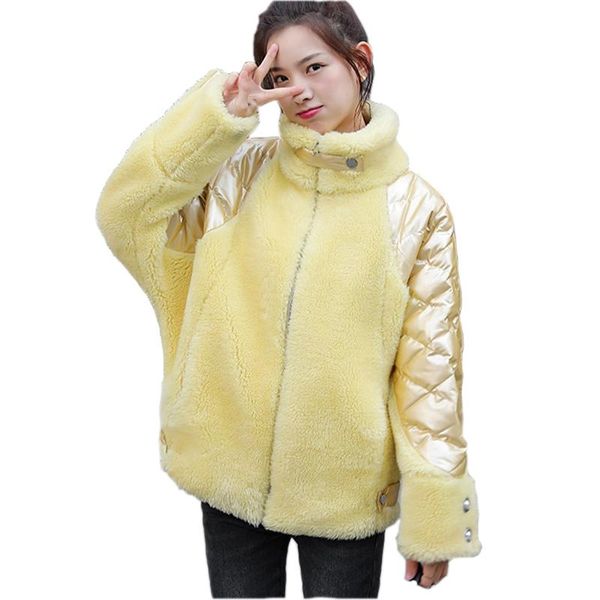 

women's down & parkas 2021 particle fluff stitching padded jacket women winter fashion glossy parka llamb wool short coat loose outerwe, Black