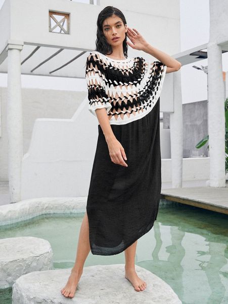 

split side crochet cover up 48ng#, White;black