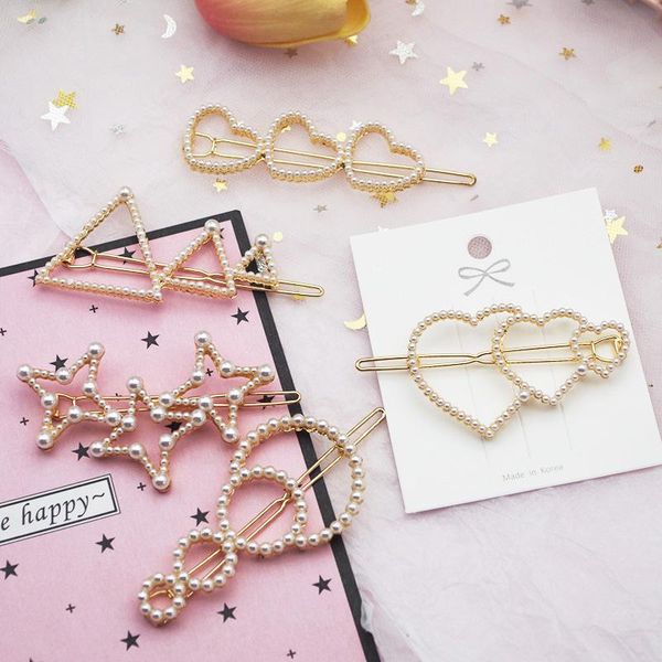 

fashion pearl hair clip for women elegant korean design snap barrette stick hairpin hair styling accessories, Golden;silver