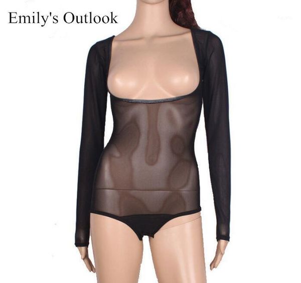 

one piece transparent belly dance gauze leotard long sleeve skin white black assorted color, Black;red