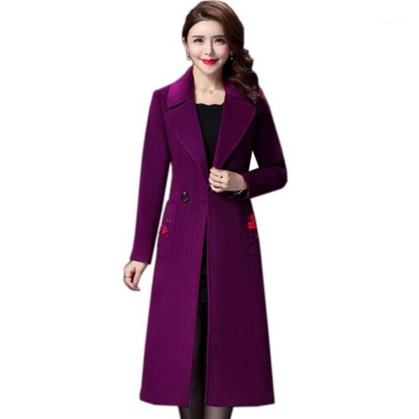 

autumn winter elegant high-end woolen coat fashion plant flower print pocket slim mixed wool jacket winter warm woolen coat g7771, Black