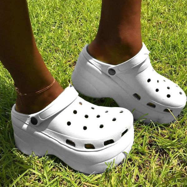 

2021 brand new ig platform and wedges high heels thick platform holes white summer sandal slippers woman jelly shoes y1202, Black