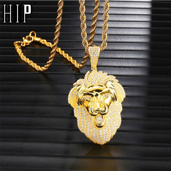 

pendant necklaces hip hop copper animal bling full iced out lion rope chain pendants & for men jewelry gold color drop, Silver