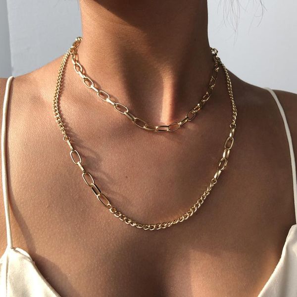 

gothic cuban chain necklace for women punk layerd gold color rock hip-hop men choker necklace fashion lovers collar jewelry, Silver
