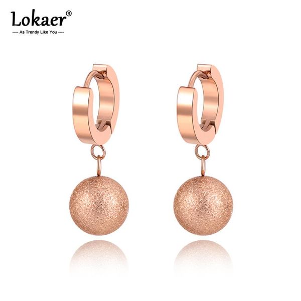 

lokaer fashion frosted ball hoop earrings for women girls rose gold titanium stainless steel party earrings jewelry e19221, Golden;silver
