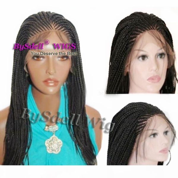 

synthetic lace front wig black micro braiding with baby hair braided wigs for women heat resistant fiber box braid wigs