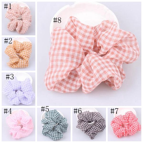 

women girls hairband plaid large intestine hair ring chiffon hair tie rope elastic ponytail holder fashion hair accessories 8 colors, Slivery;white