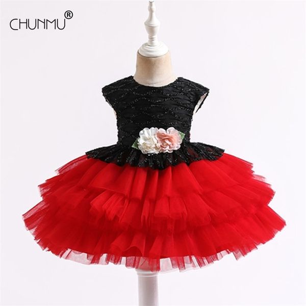 

toddler baby girl infant princess lace tutu dress baby girl wedding dress kids party vestidos for baby 1 years birthday wear lj201221, Red;yellow