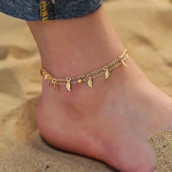 

богемные золотые серебряные цветные многослойные анонасы для женщин мода листьев подвеска браслет лодыжки на босиком босиком босоножки босон, Red;blue