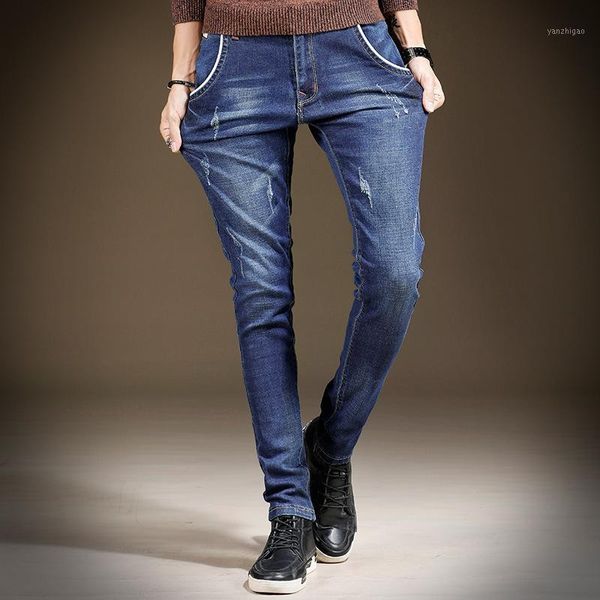 

2020 new men's classic jeans elastic skinny solid color denim jean male smart casual black blue slim fit pants brand clothes1