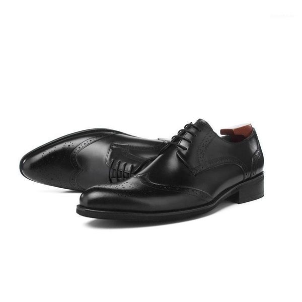 

dress shoes italian cow genuine leather formal oxford brogue men lace up pointed toe mix color business office work d191, Black