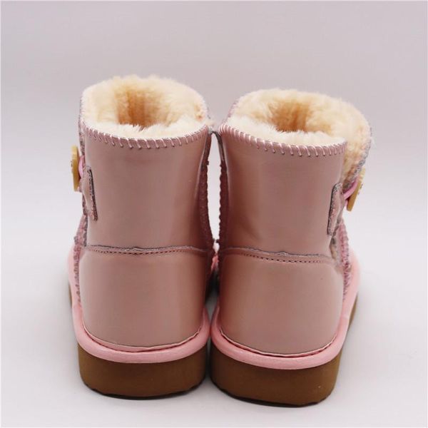 

classic children' shoes 2020 genuine leather handmade waterproof girls boots winter fur warm kids snow boots kids girls, Black;grey