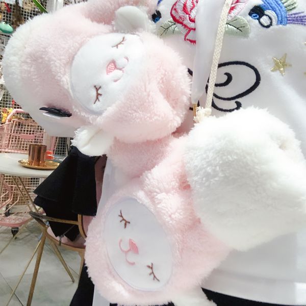 

korean cute cartoon lamb in autumn and winter plush neck hanging gloves