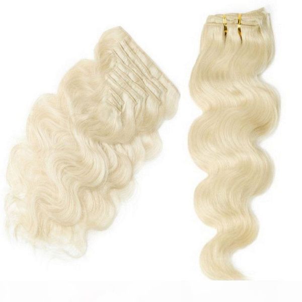 

clip in remy hair extensions #60 blonde body wave indian full head clip in human hair extensions 10pcs set 120g set, Black;brown