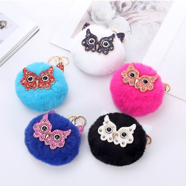 

keychain 8cm hair imitation rex ball rabbit owl car bag key pendant, Silver