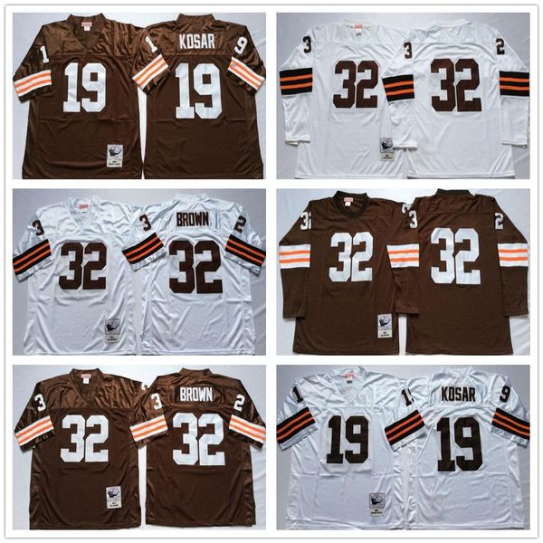 

men ncaa vintage brown jerseys 32# jim brown 19# bernie kosar stitched football jersey size 48 50 52 54 56 no name, Black