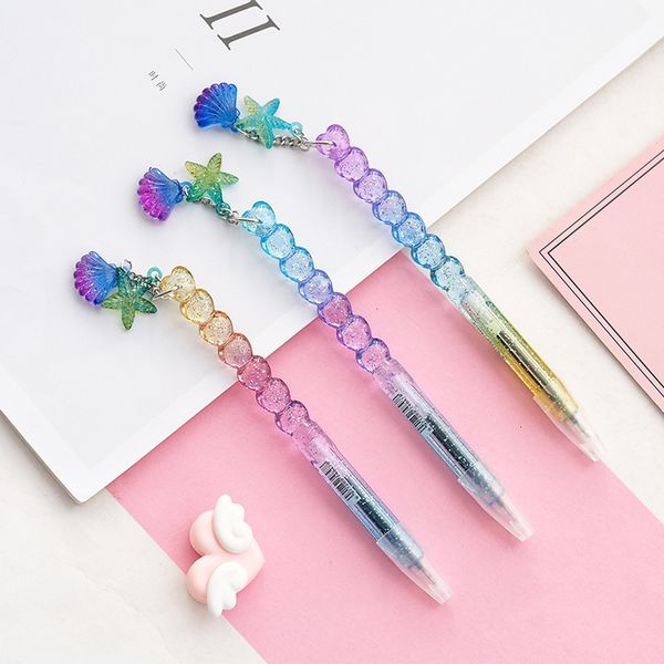 

1pcs bling gradient princess shell pendant gel pen school office supply 0.5mm black ink plastic stationery tool, Blue;orange