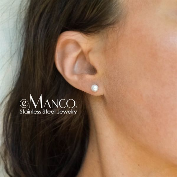 

e-manco korean style diameter 6mm small stud earrings for women sea shell simulated-pearl hypoallergenic earings fashion jewelry y200323, Golden;silver