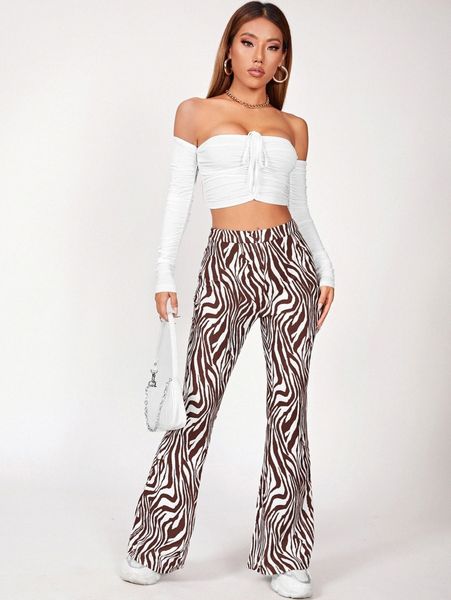 

petite zebra stripe flare leg pants g3qc#, Black;white