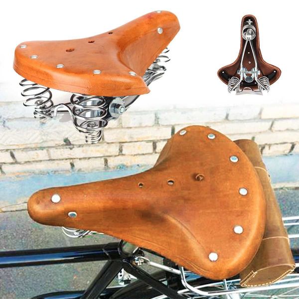 

outdoor retro leather bicycle saddle chair comfortable cushion road vtt sport bike replacement