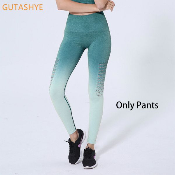 

gutashye seamless high waist gradient shark yoga set gym workout running fitness women sportwear stretch push up leggings & bra c0121, Gray