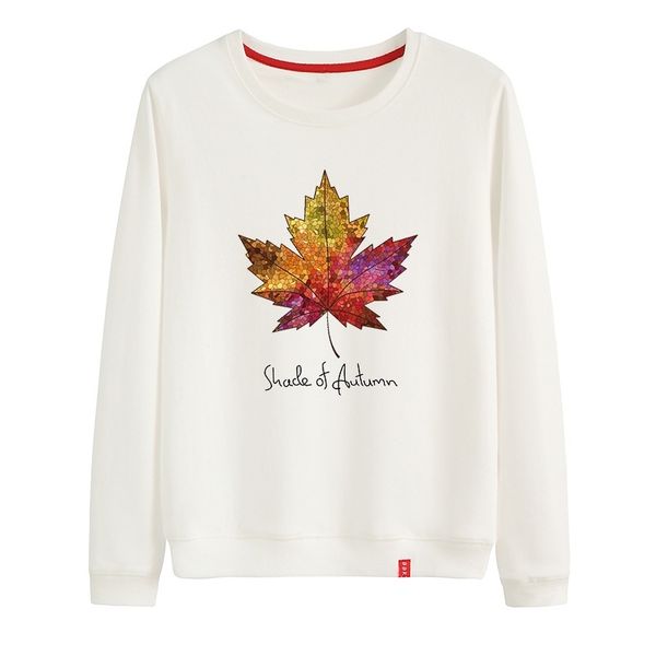 

women hoodies cotton pullover casual o-neck long sleeve maple leaf print ladies spring autumn streetwear female sweatshirts 201202, Black