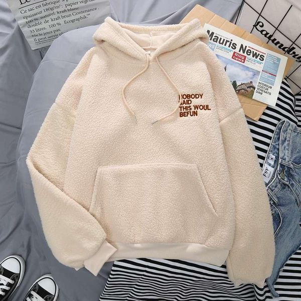 

winter fleece hoodies women fashion oversized drawstring hooded sweatshirts casual solid thick keep warm soft female hoody, Black