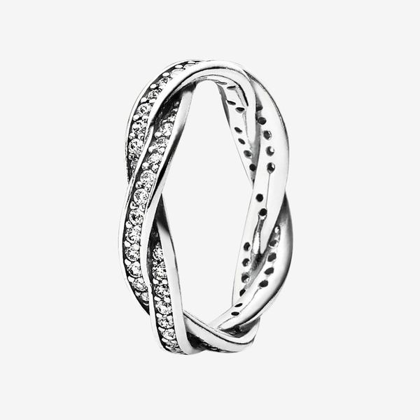 

real 925 sterling silver wedding ring gift jewelry with box for sparkling twisted lines couple's ring for women men, Slivery;golden