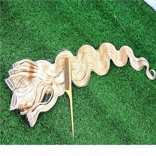 

bleach blonde body wave 100% clip in human hair extensions 8-36 inchs brazilian remy hair 7pcs set 100g, Black