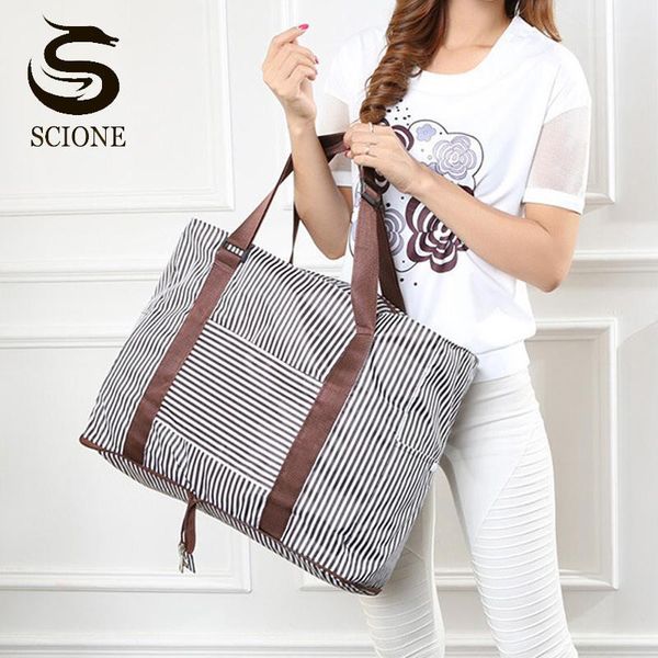 

2021 new women foldable travel handbags waterproof duffle bag female large capacity weekend bags strip tote storage bag xa122m1